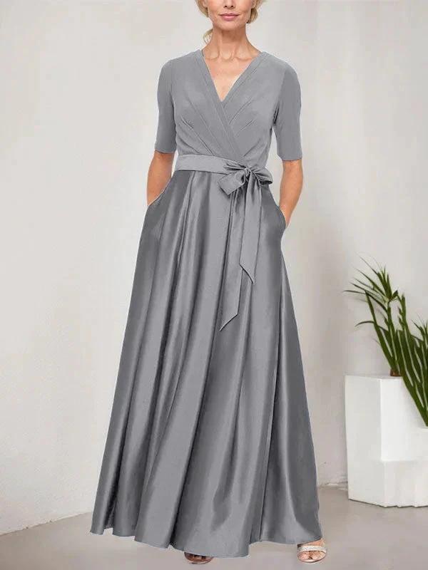 Surplice Neckline Ballgown with Full Satin Skirt & Jersey Bodice by Dreamylily