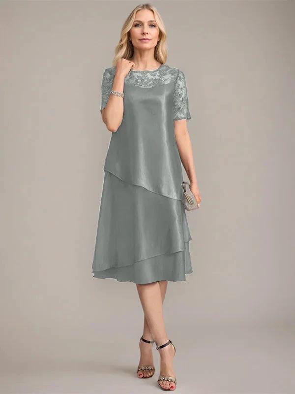 A-Line Scoop Knee-Length Mother of the Bride Dress With Applique & Sequins by Dreamylily