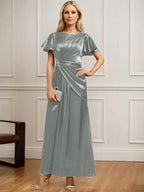 A-line Scoop Ankle-Length Stretch Satin Mother of the Bride Dress With Pleated Beading by Dreamylily