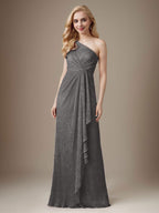 Ruby Sheath One Shoulder Metallic Mesh Dress Mother of the Bride Dress