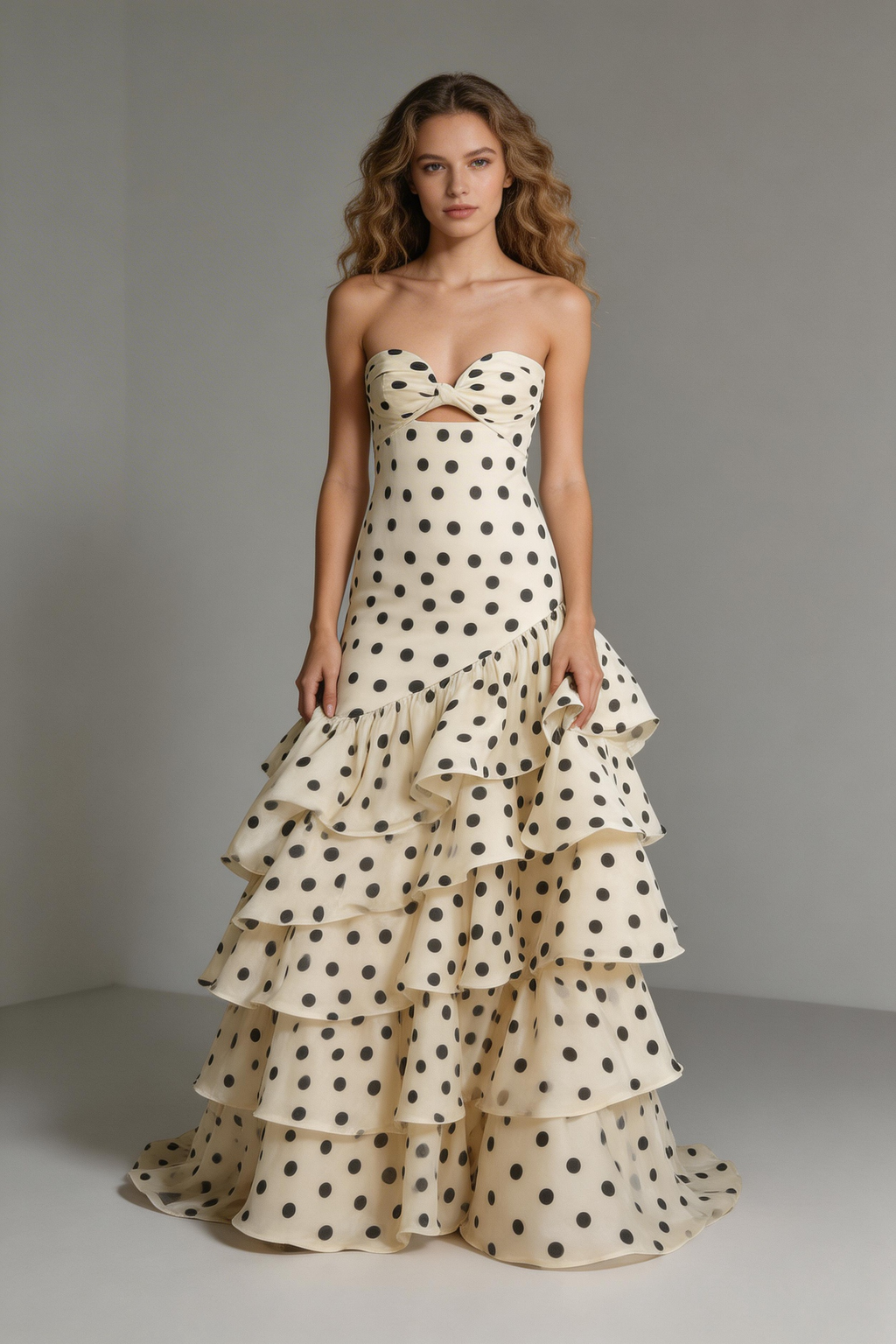 Elegant Sweetheart Dots Ruffle Chiffon Prom Dress Strapless Mermaid Evening Gown Y8279 by simplepromdress