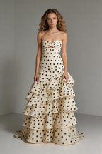 Elegant Sweetheart Dots Ruffle Chiffon Prom Dress Strapless Mermaid Evening Gown Y8279 by simplepromdress