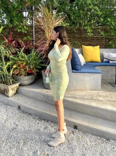 Cute Sage Green Short Homecoming Dress with Long Sleeves Sexy Party Dress Y1913 by simplepromdress
