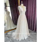 ZapDress V Neck Bohemian Wedding Dresses Lace Bridal Gowns Tulle A-Line Wedding Gown Robe De Mariée Country Customized