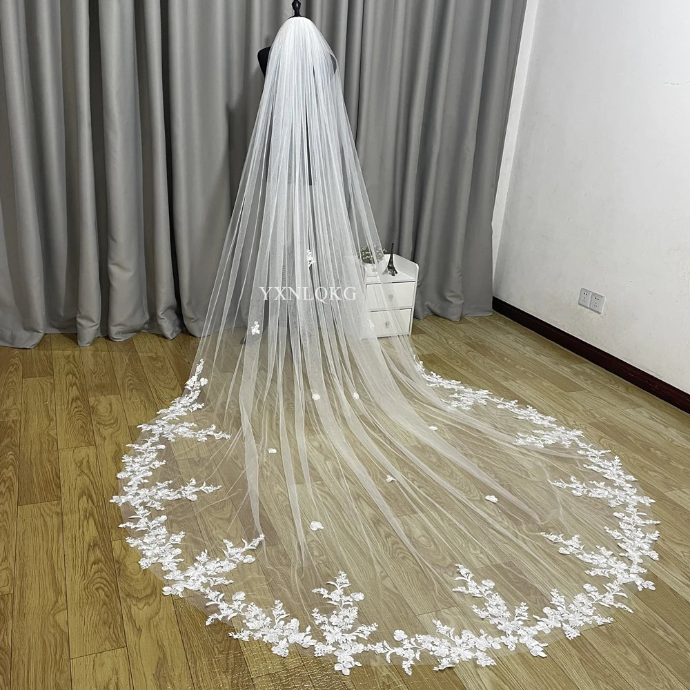 3m Cathedral Wedding Bridal Veil Soft Lace Ivory White Veil with Comb Veu Velo Noiva Wedding Accessories 3m 4m 5m Customizable V