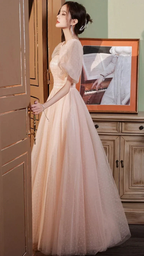 Pink tulle long A line prom dress pink evening gown Y1926 by simplepromdress
