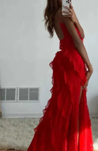 Red Ruffles Long Formal Prom Dress Elegant Evening Dress Y7979 by simplepromdress