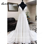 Customized Spaghetti White Sexy Crepe Satin Wedding Dress A Line Engagement Dress Boho Wedding Gowns Dress White Robe De Mariee