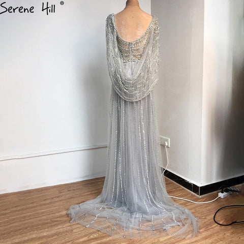 Luxury Champagne Split Diamond Beaded Sleeveless Evening Dress LA70301