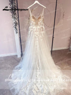 ZapDress Unlined Bodice FLowy A Line Tulle Wedding Dress With V Neck Bridal Gown Beach Bridal Gown Customized Robe De Mariee