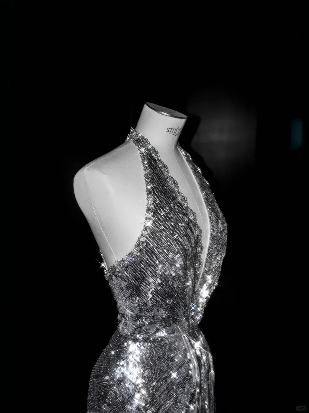 Sparkly Silver Deep V Halter Sequins Beaded Backless Evening Dress Mermaid Prom Dress Y8687 by simplepromdress