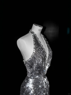 Sparkly Silver Deep V Halter Sequins Beaded Backless Evening Dress Mermaid Prom Dress Y8687 by simplepromdress