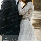 Beach Boho Wedding Dress Lace Long Sleeves Backless Floor Length Robe De Mariee Brides Chiffon A-line Bridal Gowns Sweep Train