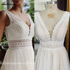 ZapDress V Neck Bohemian Wedding Dresses Lace Bridal Gowns Tulle A-Line Wedding Gown Robe De Mariée Country Customized