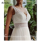 ZapDress V Neck Bohemian Wedding Dresses Lace Bridal Gowns Tulle A-Line Wedding Gown Robe De Mariée Country Customized