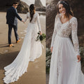 Beach Boho Wedding Dress Lace Long Sleeves Backless Floor Length Robe De Mariee Brides Chiffon A-line Bridal Gowns Sweep Train