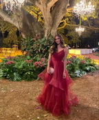Elegant Burgundy A-line Ruffle Evening Dress Y5878 by simplepromdress