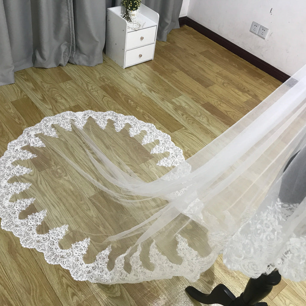 1 Layer Cathedral veil wedding veil women veil white ivory sequins lace veil bridal veil cover face veil with comb