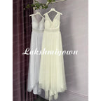 ZapDress V Neck Bohemian Wedding Dresses Lace Bridal Gowns Tulle A-Line Wedding Gown Robe De Mariée Country Customized
