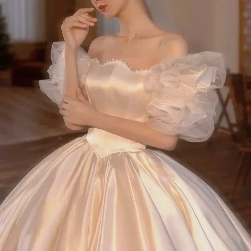 Vintage White Satin Wedding Dress Charming Wedding Dress Y411 by simplepromdress