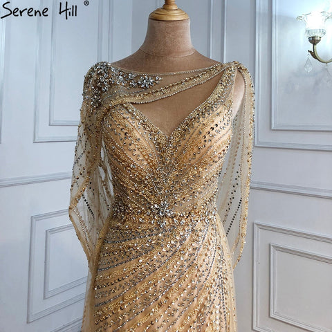 Luxury Champagne Split Diamond Beaded Sleeveless Evening Dress LA70301