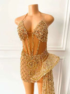 Glitter Sleeveless Gold Sequin Girls African Short Homecoming Dresses Y548 by simplepromdress