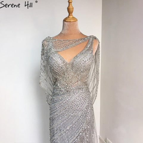 Luxury Champagne Split Diamond Beaded Sleeveless Evening Dress LA70301