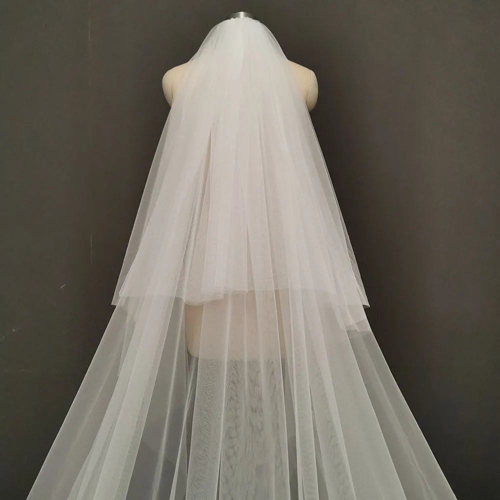 Customized Real Photos 2 T Long Lace Wedding Veil 4 Meters White Ivory Bridal Veil with Comb Blusher Bride Headpiece Accessories