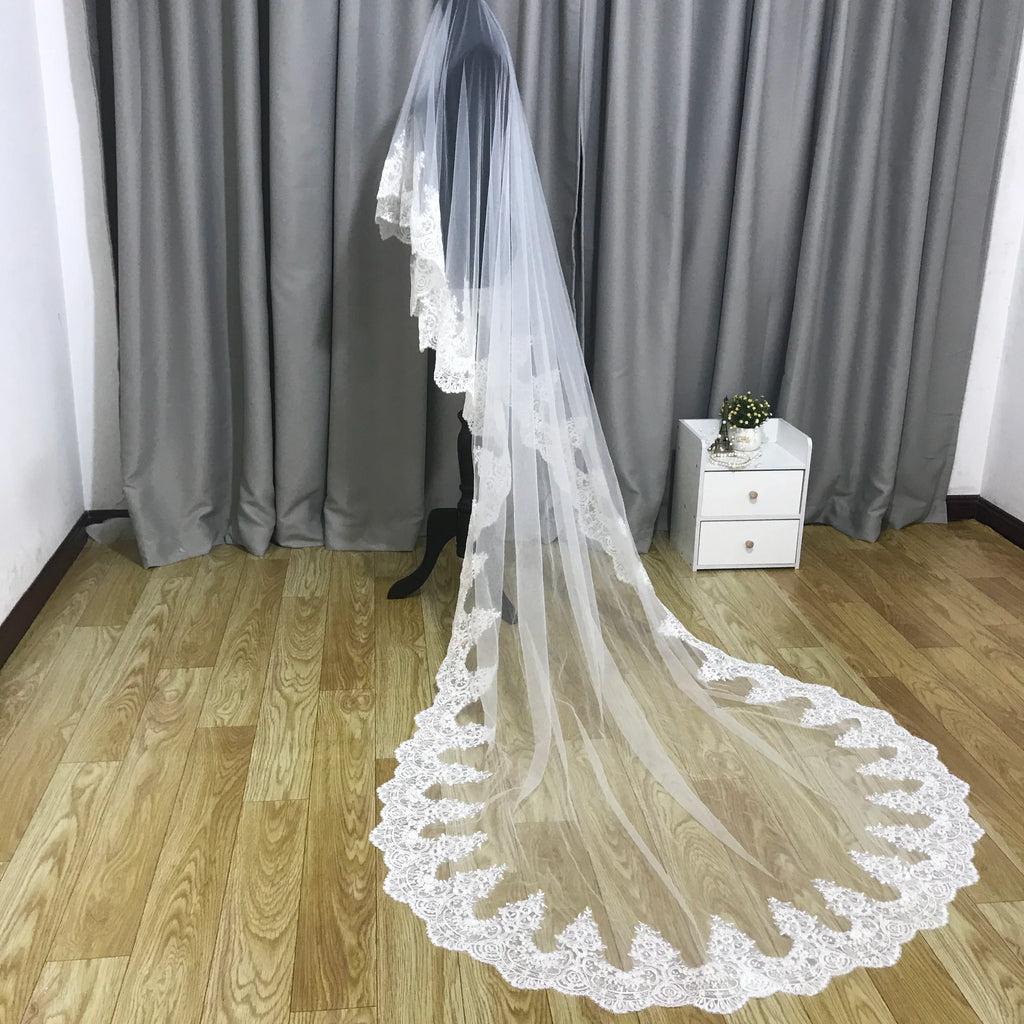 1 Layer Cathedral veil wedding veil women veil white ivory sequins lace veil bridal veil cover face veil with comb