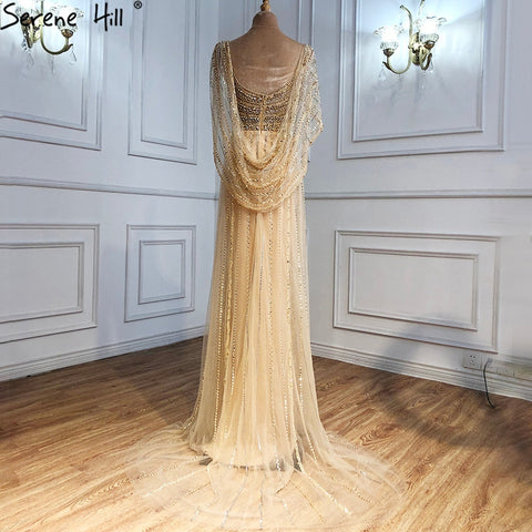 Luxury Champagne Split Diamond Beaded Sleeveless Evening Dress LA70301