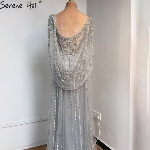 Luxury Champagne Split Diamond Beaded Sleeveless Evening Dress LA70301