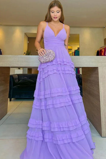 Lavender A-line V Neck Prom Dress Lavender Evening Dress Y6177 by simplepromdress