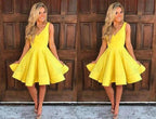 A Line Yellow V Neck Sleeveless Short Homecoming Dresses by Ombreprom