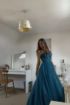 A-line Spaghetti Straps Glitter Tulle Prom Dress Chic Evening Dress Y406 by simplepromdress