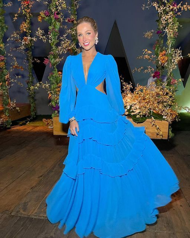 Long Sleeves Blue long prom dress evening dress Y4831