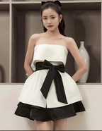 Strapless A-line Homecoming Dress with Waist Bow Y2695 by simplepromdress