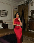 Charming Red Sleeveless Satin Sheath Evening Dress Formal Prom Dress Y8209 by simplepromdress