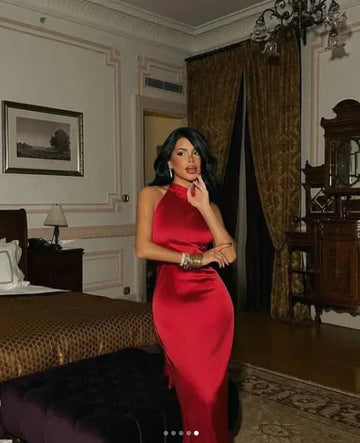 Charming Red Sleeveless Satin Sheath Evening Dress Formal Prom Dress Y8209 by simplepromdress