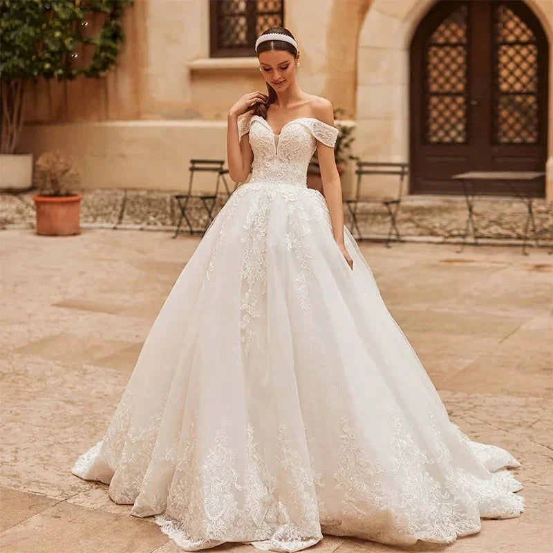 HERBURNL Princess Custom Made Gorgeous Wedding Dresses Sexy Off The Shoulder Lace Appliques Elegant Bridal Robe De Mariée by payinti