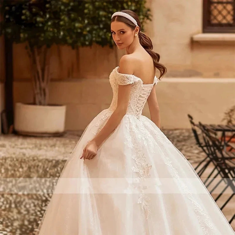 HERBURNL Princess Custom Made Gorgeous Wedding Dresses Sexy Off The Shoulder Lace Appliques Elegant Bridal Robe De Mariée by payinti