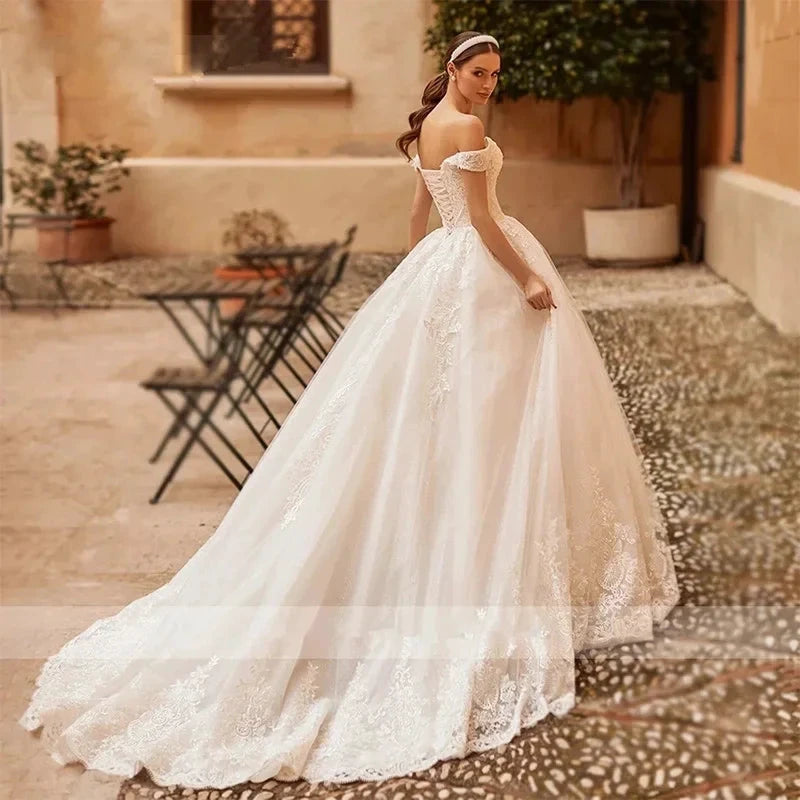 HERBURNL Princess Custom Made Gorgeous Wedding Dresses Sexy Off The Shoulder Lace Appliques Elegant Bridal Robe De Mariée by payinti