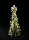 Vintage Dark Green Irregular Neckline Satin Beaded Evening Dress Ruched Mermaid Prom Dress Y8560 by simplepromdress