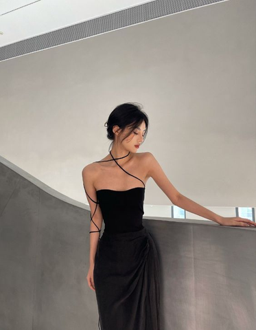 Schwarzes schlichtes Ballkleid Sexy Abendkleid Y1343