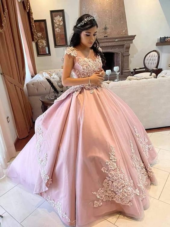 Charming Pink Satin Ball Gown,Pink Sweet 16 Dress  Y6496 Main Image