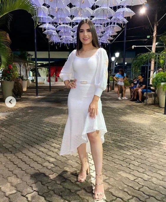 White Long Sleeves Party Gown White Homecoming Dress Y6833 by simplepromdress