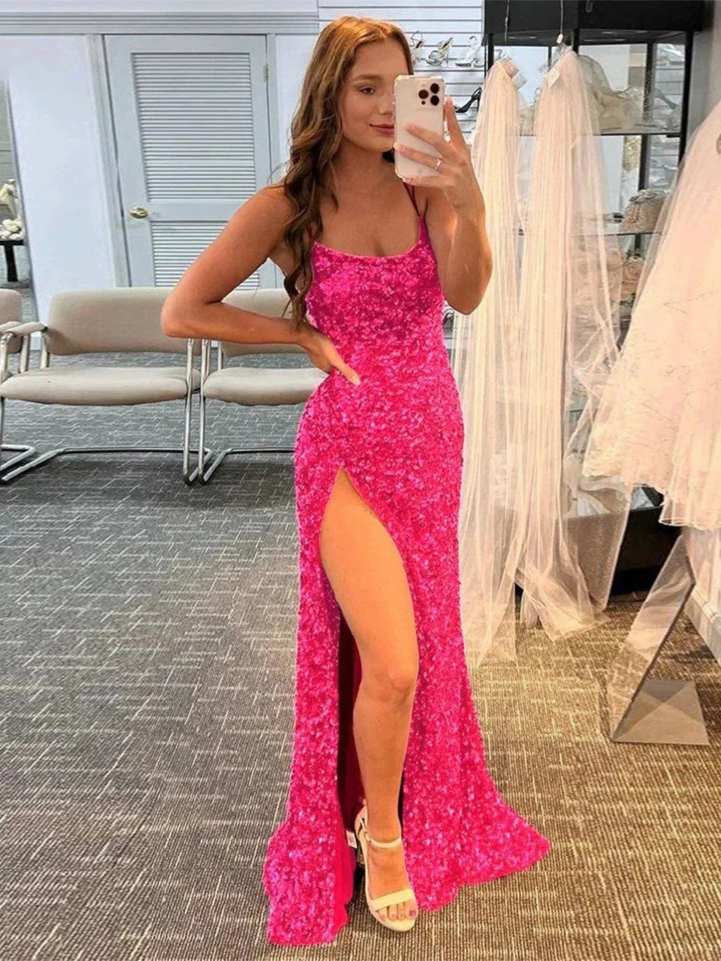 Alayna |Mermaid Spaghetti Straps Long Sequins Prom Dress by KissProm