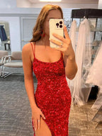 Alayna |Mermaid Spaghetti Straps Long Sequins Prom Dress by KissProm