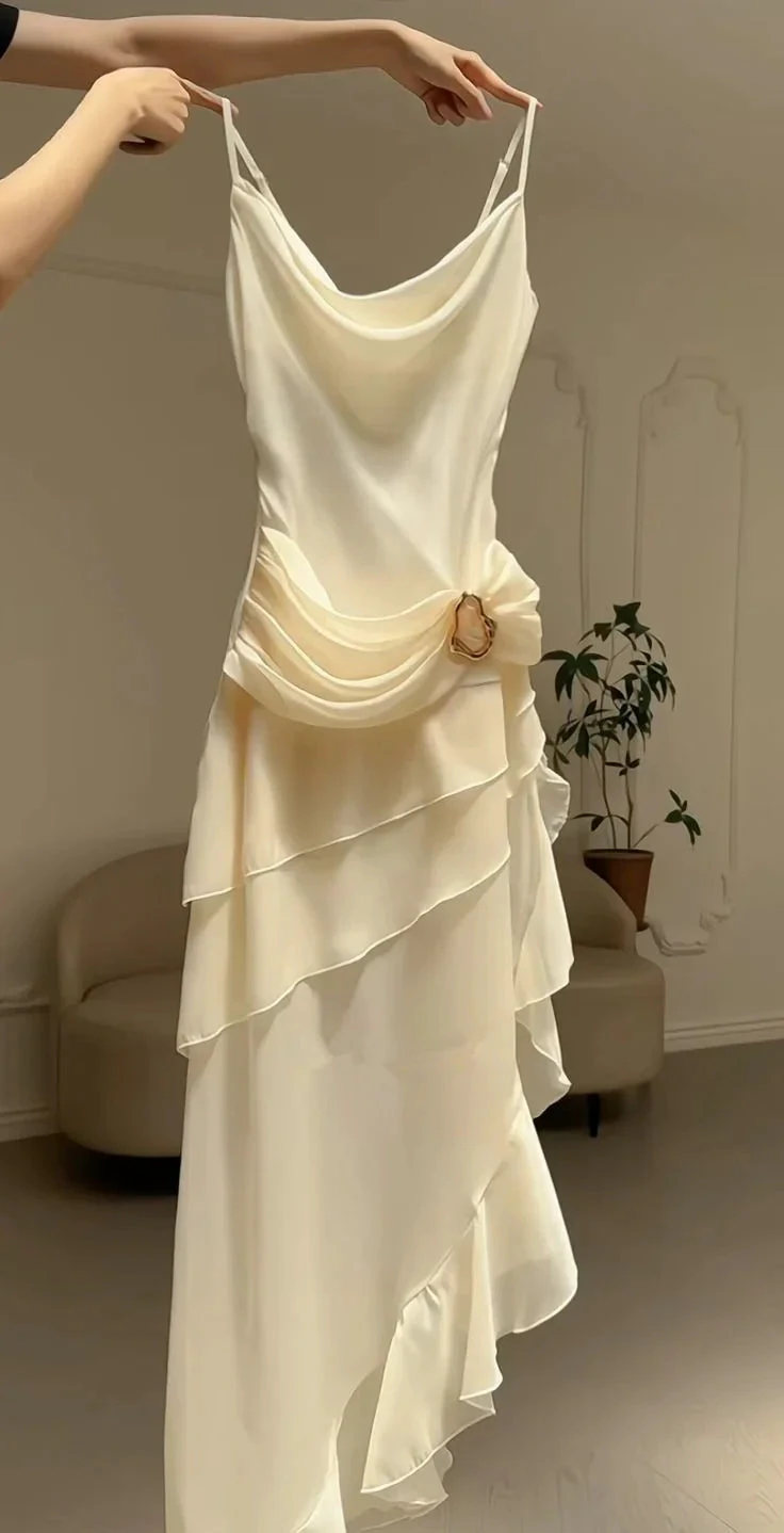 Elegant White Chiffon Mermaid Evening Dress Long Layered Prom Dress Y7716 by simplepromdress
