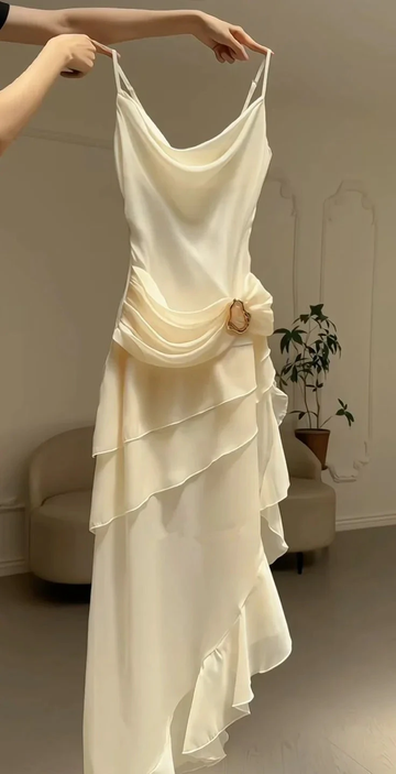 Elegant White Chiffon Mermaid Evening Dress Long Layered Prom Dress Y7716 by simplepromdress