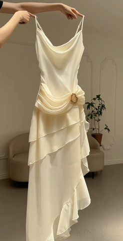 Elegantes weißes Chiffon-Meerjungfrau-Abendkleid, lang, mehrlagig, Ballkleid Y7716